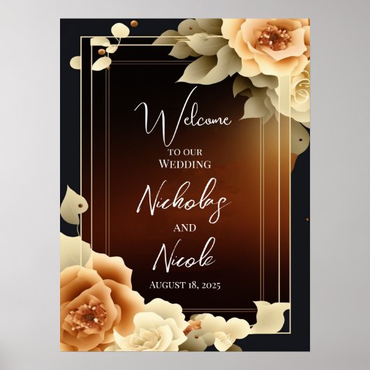 Floral Wedding Welcome Sign Sjabloon Poster (Voorkant)