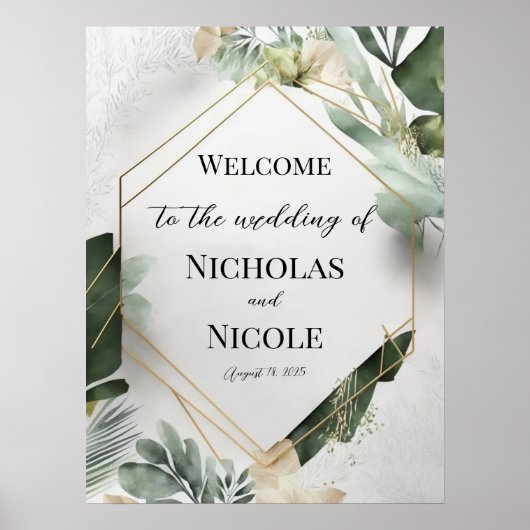 Floral Wedding Welcome Sign Sjabloon Poster (Voorkant)