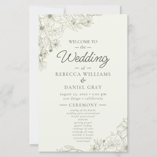 Floral Wedding Welcome Sign with Ceremony Program (Voorkant)