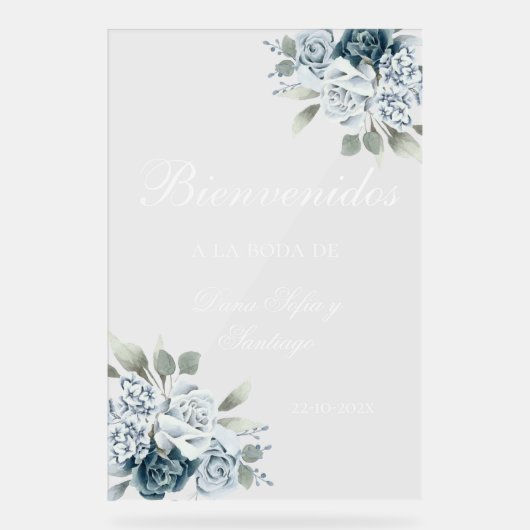 Floral Wedding Welkom Frosted Acryl Teken Acryl Bord (Voorkant)