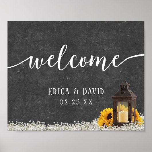 Floral Wedding Welkom in Rustic Lantern Poster (Voorkant)