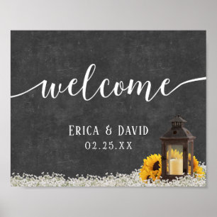 Floral Wedding Welkom in Rustic Lantern Poster