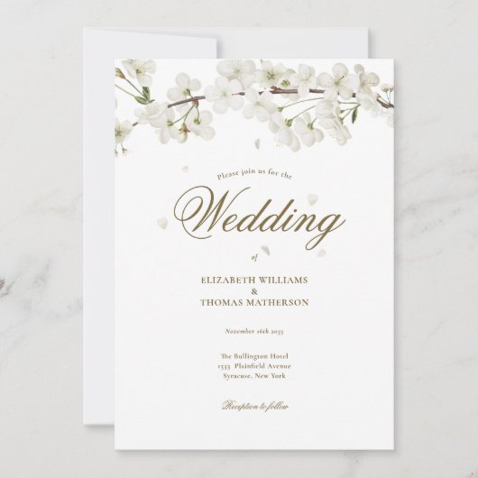 Floral Wedding White Blossom Kaart (Voorkant)