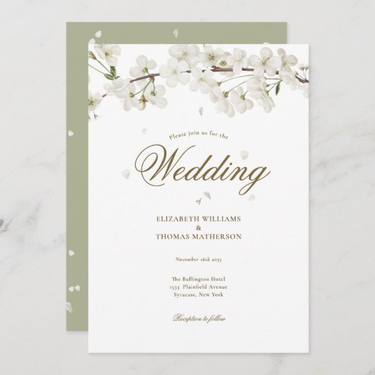 Floral Wedding White Blossom Kaart (Voorkant / Achterkant)