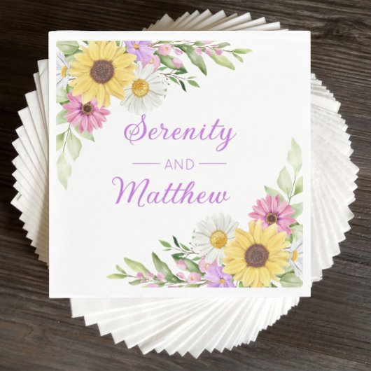 Floral Wedding Wildflower Sunflower Daisy Boho Servet