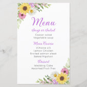 Floral Wedding Wildflower Sunflower Daisy Menu (Voorkant)