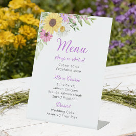 Floral Wedding Wildflower Sunflower Daisy Menu Reclamebord Met Voetstuk