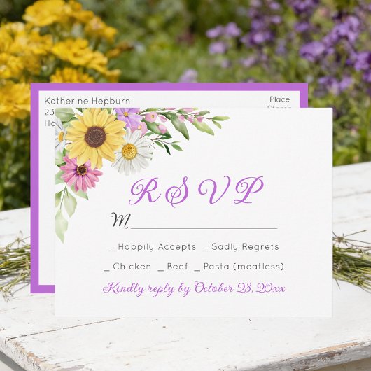 Floral Wedding Wildflower Sunflower Daisy RSVP Briefkaart