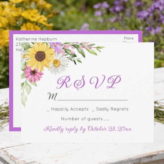 Floral Wedding Wildflower Sunflower Daisy RSVP Briefkaart
