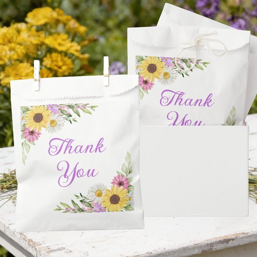 Floral Wedding Wildflower Sunflower Daisy Thanks Bedankzakje