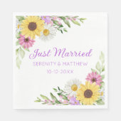 Floral Wedding Wildflower Sunflower Just Married Servet (Voorkant)
