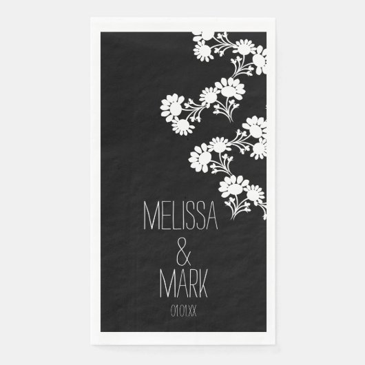 Floral Wedding Wreatborder Name Paper Guest Tow Servet (Voorkant)