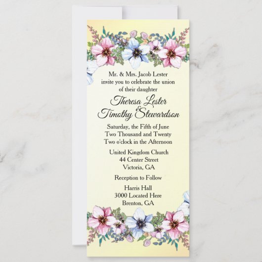 Floral Wedding Yellow Invitation Kaart (Voorkant)