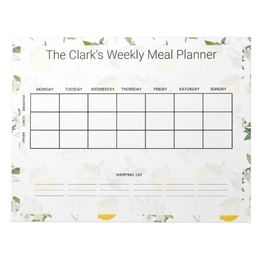 Floral Weekly Meal Planner Aangepast Notitieblok (Voorkant)