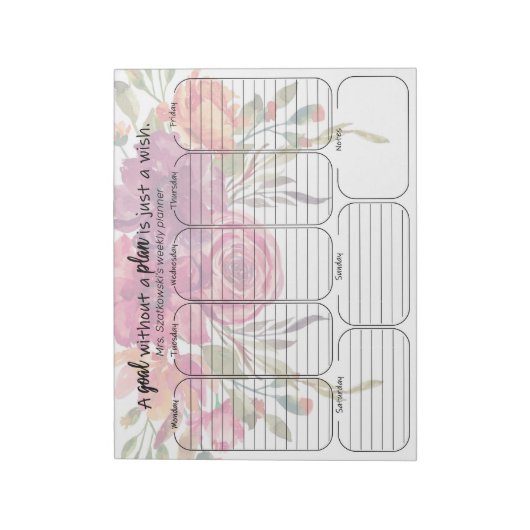 floral weekly planner note note persoonlijke quote notitieblok (Linkerzijde)