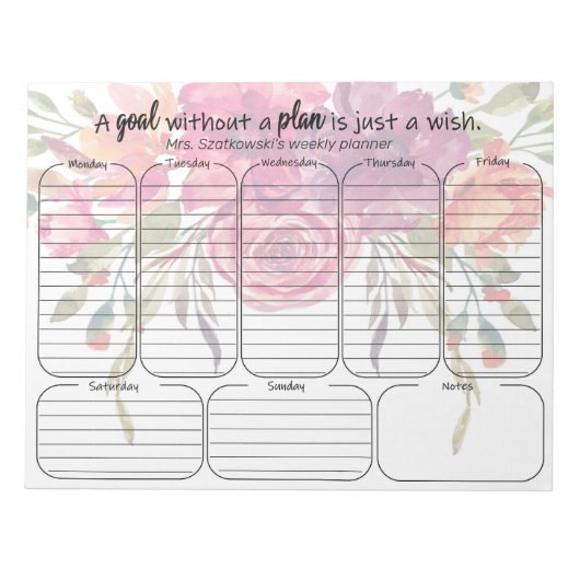 floral weekly planner note note persoonlijke quote notitieblok (Voorkant)