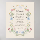 Floral Welcome Baby shower Wilde Waterverf Poster (Voorkant)