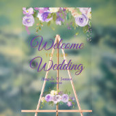Floral Welcome Wedding Paarse Gold Waterverf Acryl Bord (Neutraal)