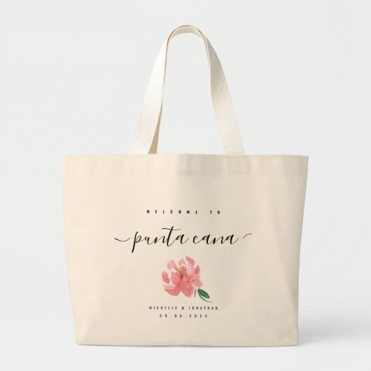 Floral Welkom bij Punta Cana Custom Destination Grote Tote Bag (Voorkant)