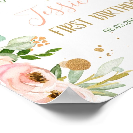 Floral welkomstteken Miss Onederful Peach Roze Gir Poster (Hoek)