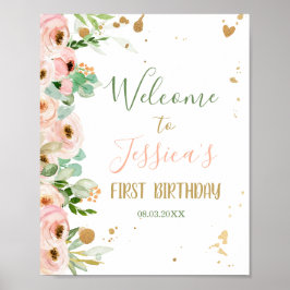 Floral welkomstteken Miss Onederful Peach Roze Gir Poster