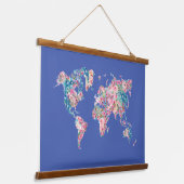 Floral-Wereldkaart Hangend Wandkleed (Gebogen)
