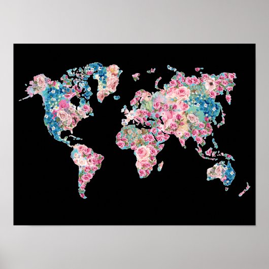 Floral-Wereldkaart Poster (Voorkant)