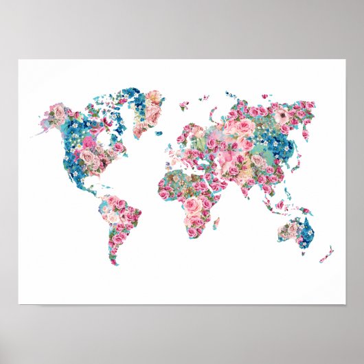 Floral-Wereldkaart Poster (Voorkant)