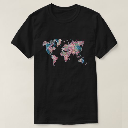 Floral-Wereldkaart T-shirt (Design voorkant)