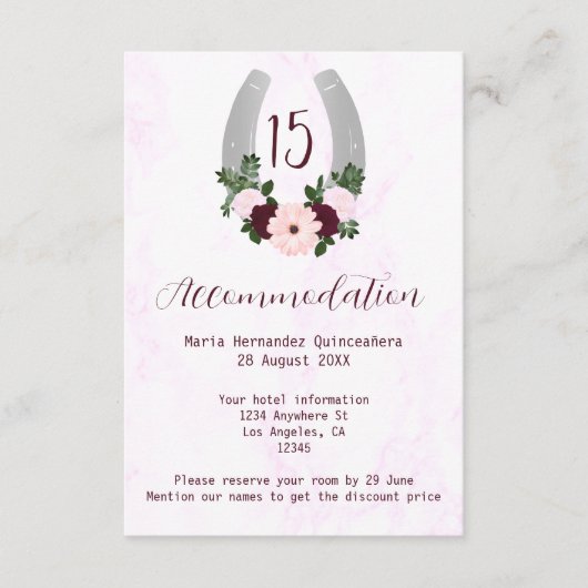 Floral Western Hoefijzer Quinceanera Accommodatie Informatiekaartje (Voorkant)