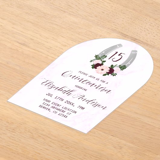 Floral Western Hoefijzer Quinceanera Acryl Uitnodigingen (Laagn)