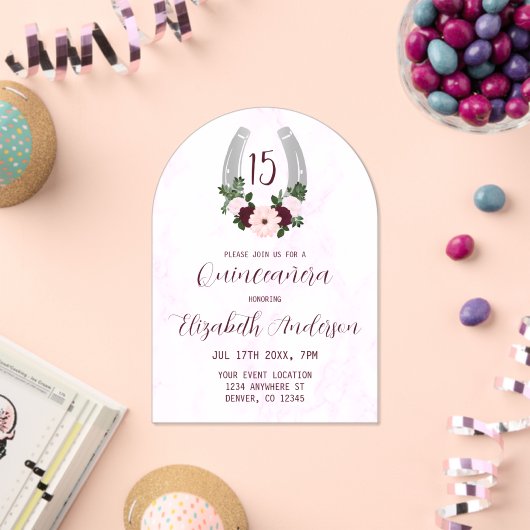 Floral Western Hoefijzer Quinceanera Acryl Uitnodigingen (Insitu (Viering))