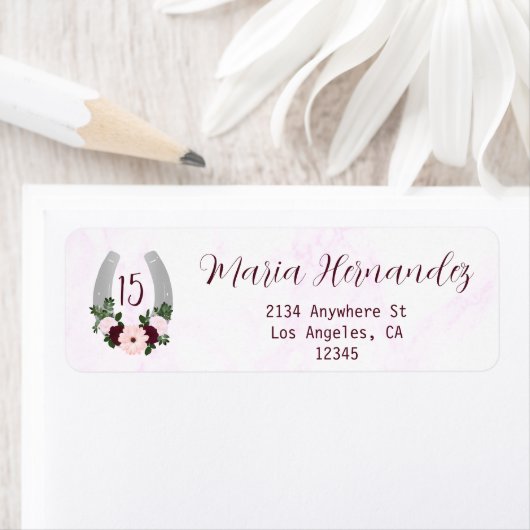 Floral Western Hoefijzer Quinceanera Adres Etiket (Insitu)