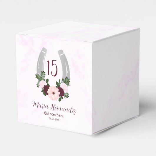 Floral Western Hoefijzer Quinceanera Bedankdoosjes (Voorkant Zijde)
