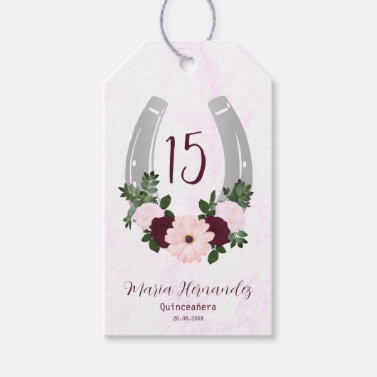 Floral Western Hoefijzer Quinceanera Cadeaulabel (Voorkant)