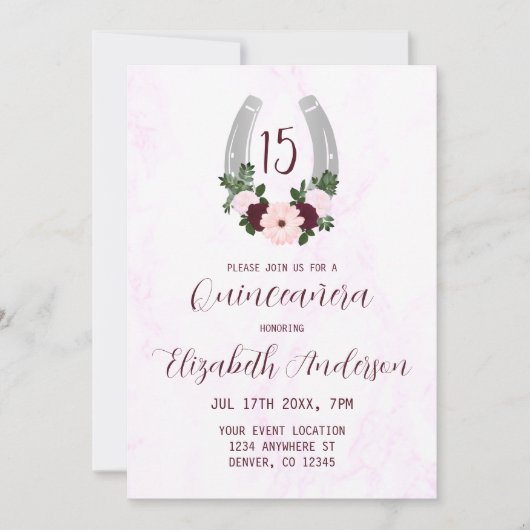 Floral Western Hoefijzer Quinceanera Kaart (Voorkant)