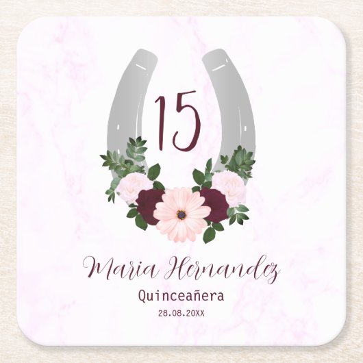 Floral Western Hoefijzer Quinceanera Kartonnen Onderzetters (Voorkant)