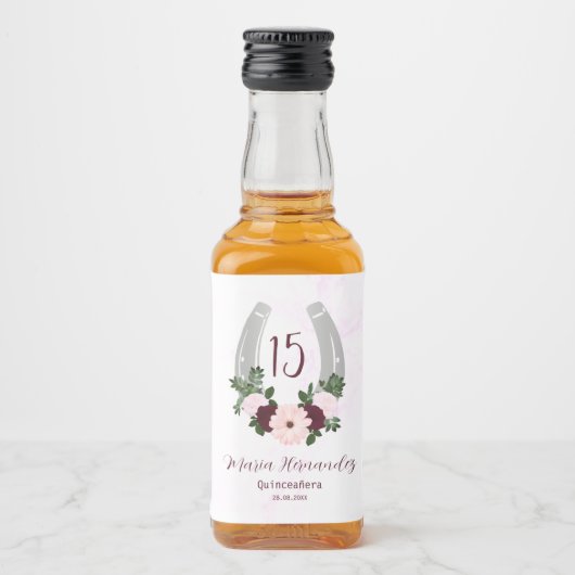Floral Western Hoefijzer Quinceanera Likeurfles Etiket (Voorkant)