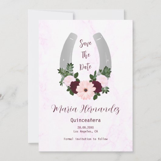 Floral Western Hoefijzer Quinceanera Save The Date (Voorkant)