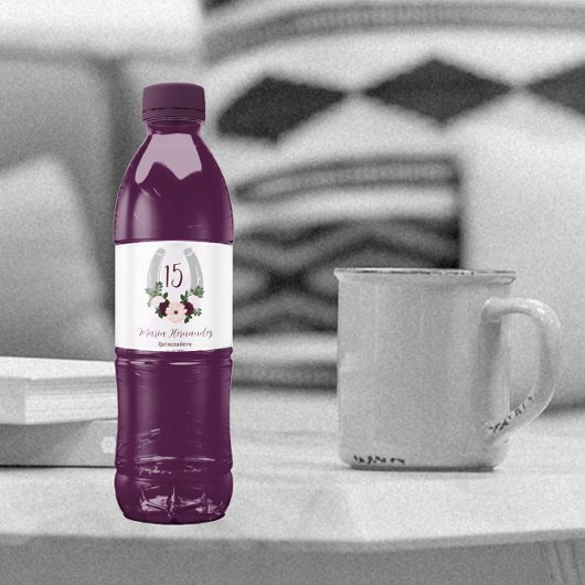 Floral Western Hoefijzer Quinceanera Waterfles Etiket