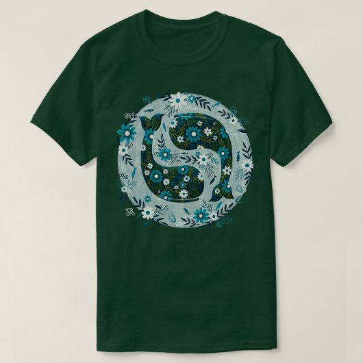 Floral Whales Circle in Blues and Greens T-shirt (Design voorkant)