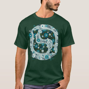 Floral Whales Circle in Blues and Greens T-shirt