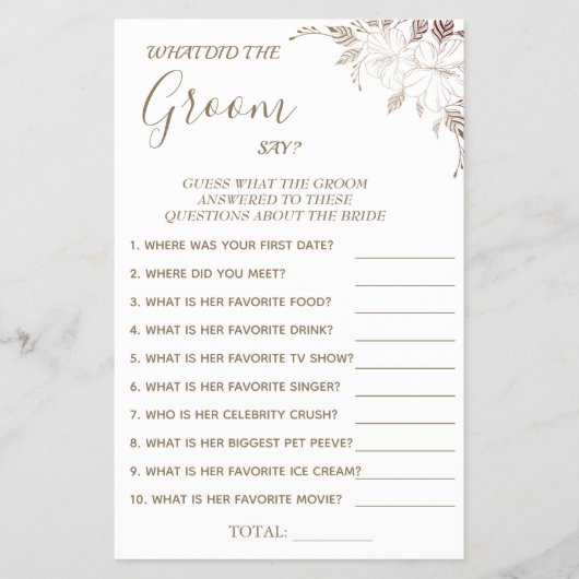 Floral What groom say Vrijgezellenfeest game card Flyer (Voorkant)