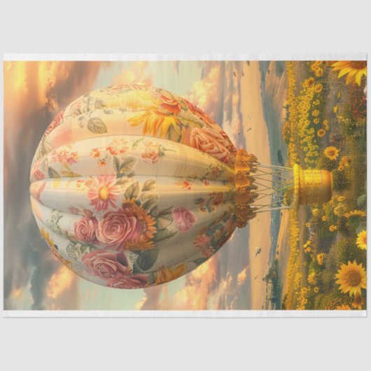 Floral Whimsical Hete Luchtballon Decoupage, Tissuepapier (Voorkant)