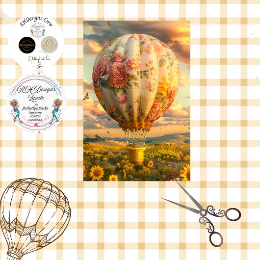 Floral Whimsical Hete Luchtballon Decoupage, Tissuepapier