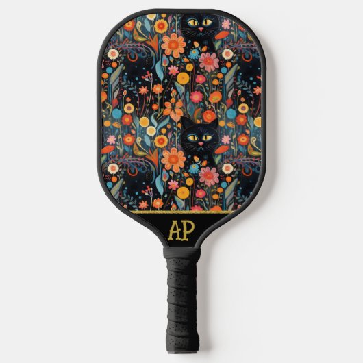 *~* Floral Whimsical Quirky Cat AP68 FOTO 1 Pickleball Paddle (Voorkant)