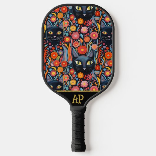 *~* Floral Whimsical Quirky Cat AP68 FOTO 4 Pickleball Paddle (Voorkant)