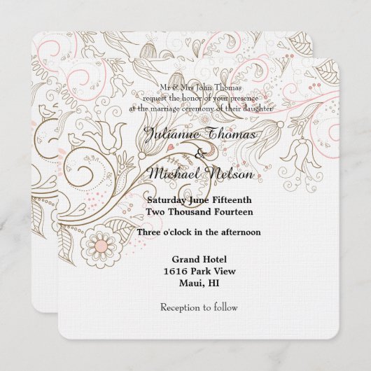 Floral Whimsy bruiloft Kaart (Voorkant / Achterkant)