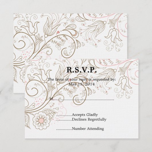 Floral Whimsy bruiloft RSVP (Voorkant / Achterkant)