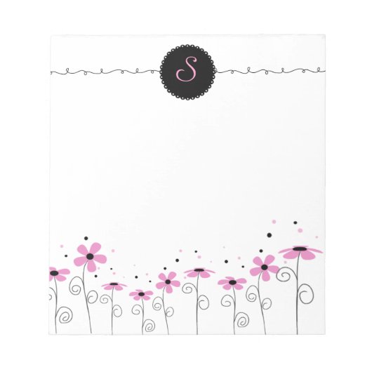 Floral Whimsy Gepersonaliseerd Monogram Notitieblo Notitieblok (Voorkant)